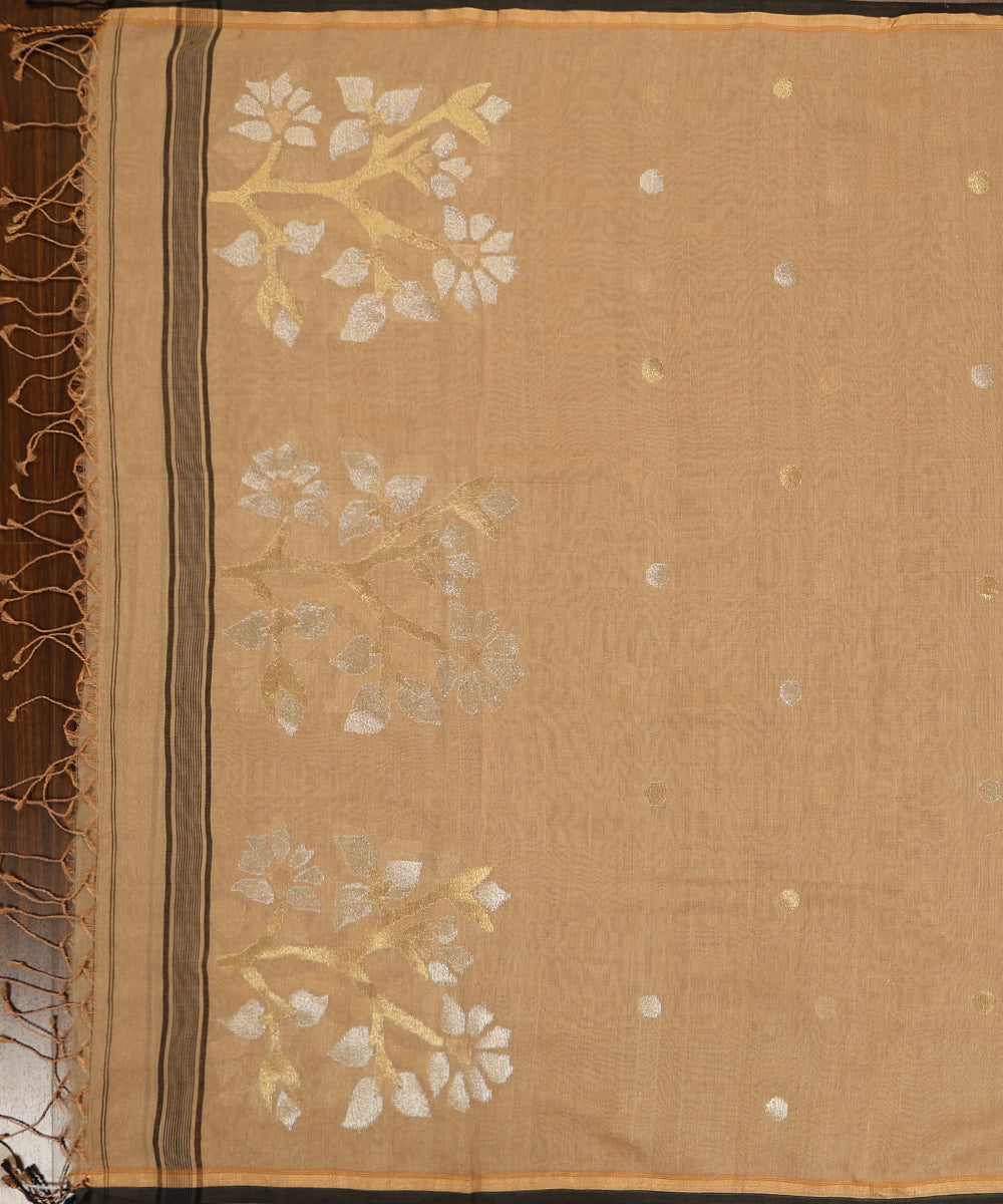 Brown_And_Black_Handloom_Pure_Linen_Tissue_Banarasi_Dupatta_With_Jamdani_Weave_WeaverStory_02