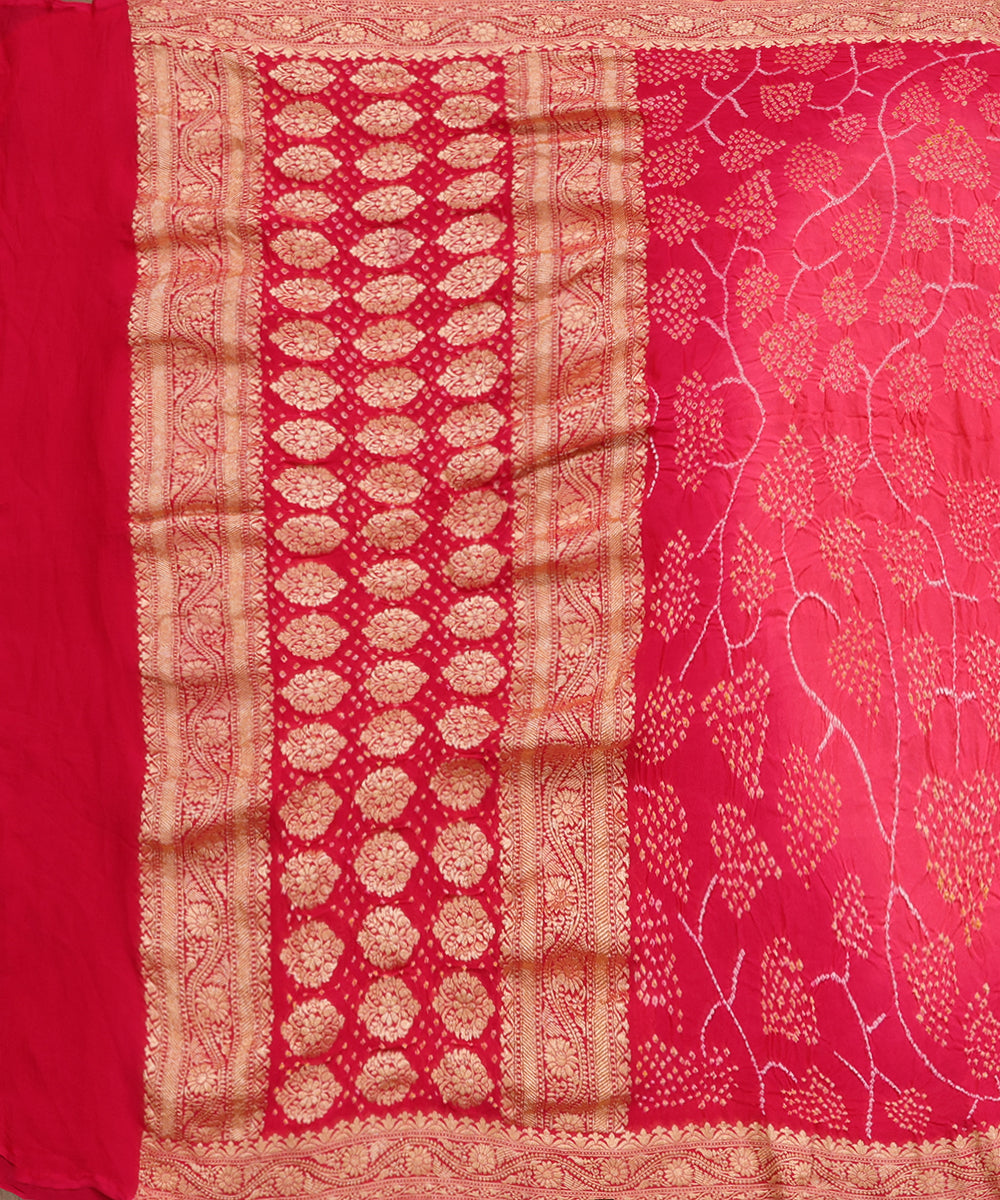 Handloom_Pink_Pure_Georgette_Banarasi_Bandhej_Dupatta_With_Peepal_Patti_WeaverStory_02