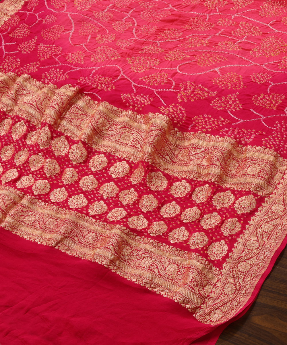 Handloom_Pink_Pure_Georgette_Banarasi_Bandhej_Dupatta_With_Peepal_Patti_WeaverStory_03
