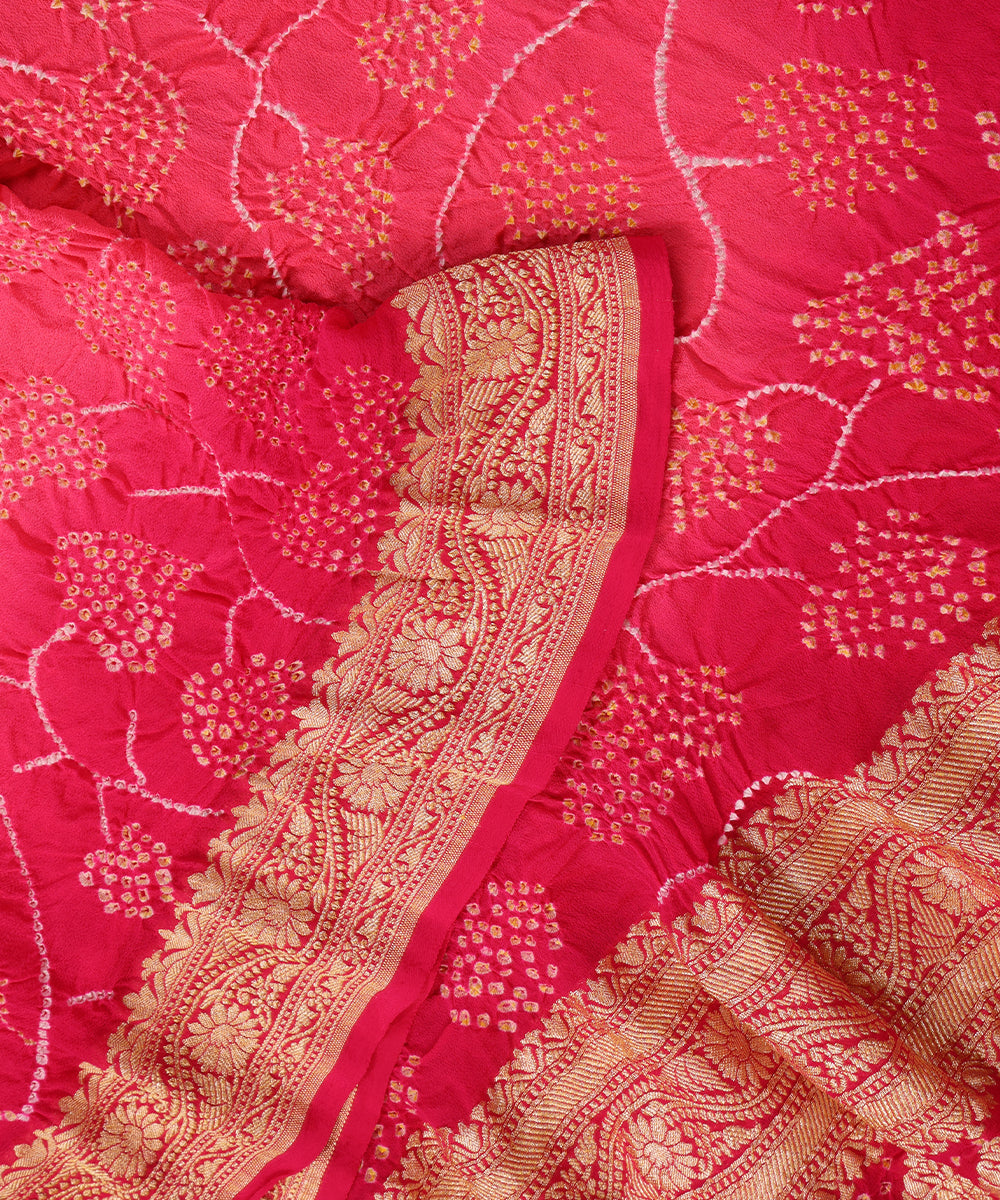 Handloom_Pink_Pure_Georgette_Banarasi_Bandhej_Dupatta_With_Peepal_Patti_WeaverStory_04