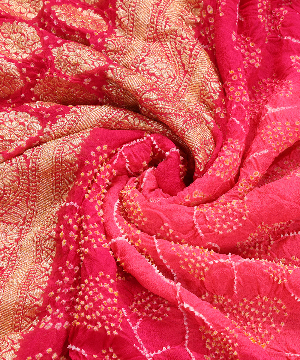 Handloom_Pink_Pure_Georgette_Banarasi_Bandhej_Dupatta_With_Peepal_Patti_WeaverStory_05
