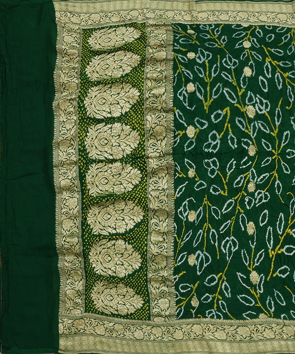 Bottle_Green_Handloom_Pure_Georgette_Banarasi_Bandhej_Dupatta_With_Leaf_Jaal_WeaverStory_02