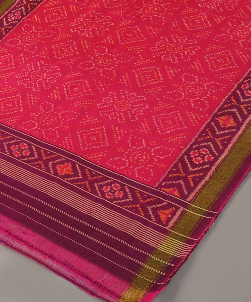 Handloom_Pink_Mulberry_Silk_Ikat_Patola_Dupatta_With_Purple_Border_Palla_WeaverStory_03