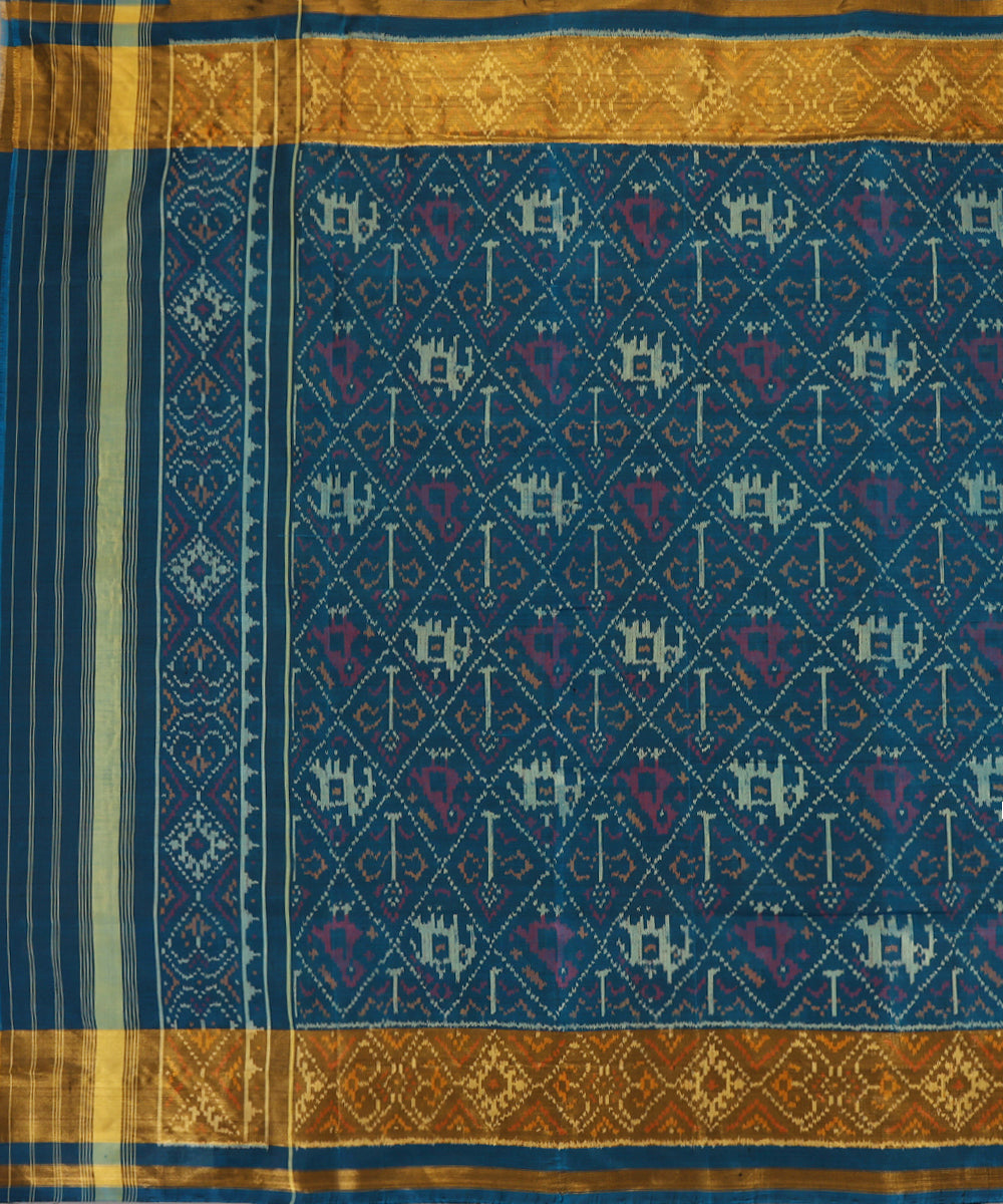 Handloom_Teal_Mulberry_Silk_Ikat_Patola_Dupatta_With_Tissue_Border_WeaverStory_02