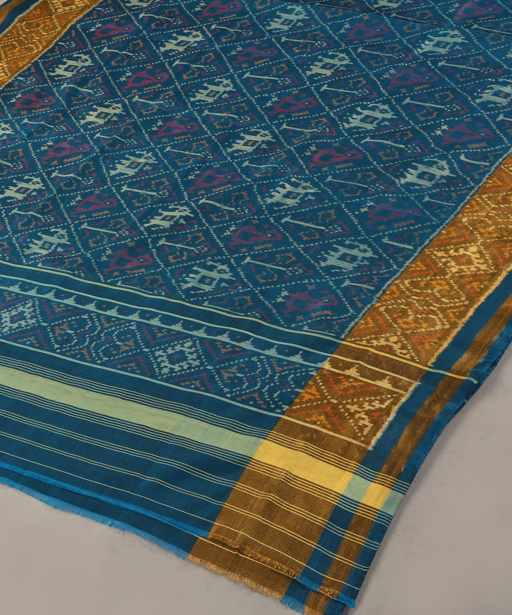 Handloom_Teal_Mulberry_Silk_Ikat_Patola_Dupatta_With_Tissue_Border_WeaverStory_03