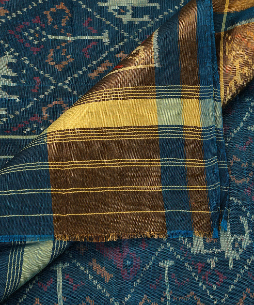Handloom_Teal_Mulberry_Silk_Ikat_Patola_Dupatta_With_Tissue_Border_WeaverStory_04