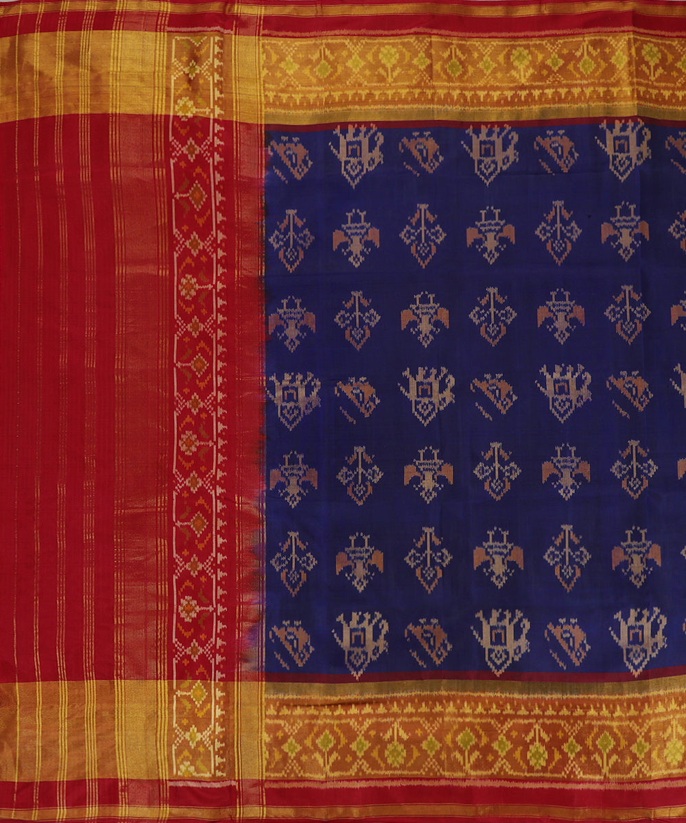 Handloom_Ink_Blue_Mulberry_Silk_Ikat_Patola_Dupatta_With_Maroon_Border_Palla_WeaverStory_02