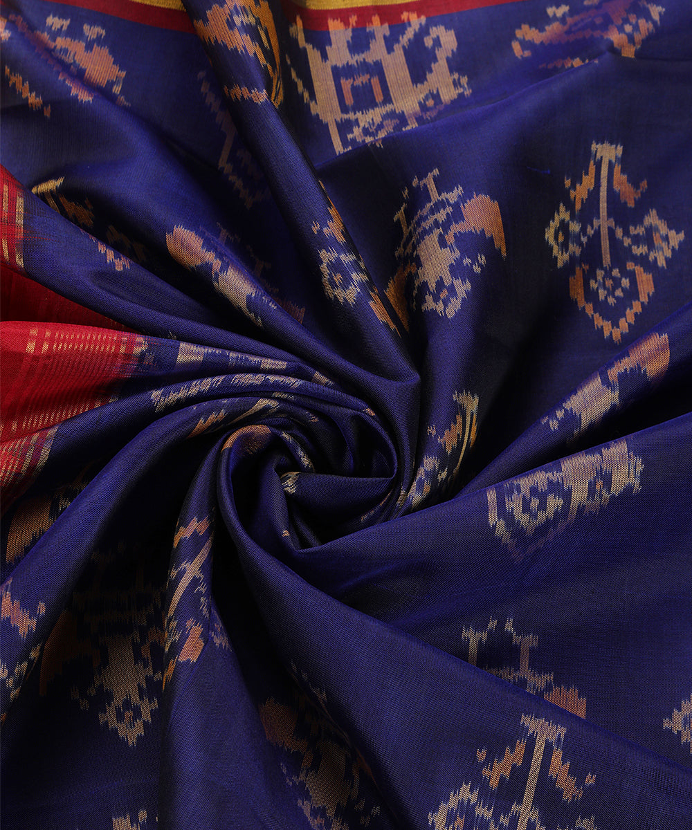 Handloom_Ink_Blue_Mulberry_Silk_Ikat_Patola_Dupatta_With_Maroon_Border_Palla_WeaverStory_05