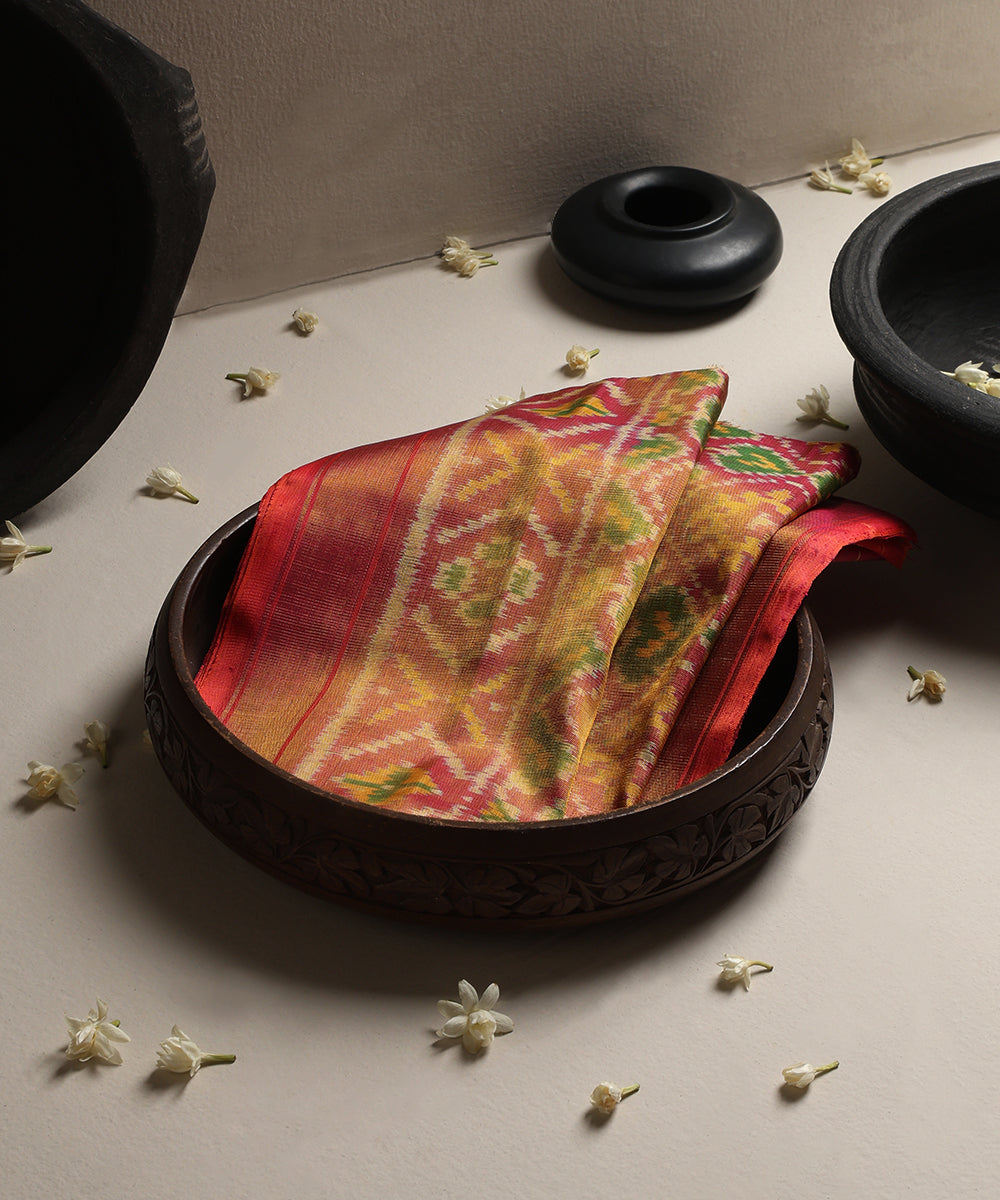 Handloom_Peach_And_Green_Tissue_Mulberry_Silk_Ikat_Patola_Dupatta_WeaverStory_01