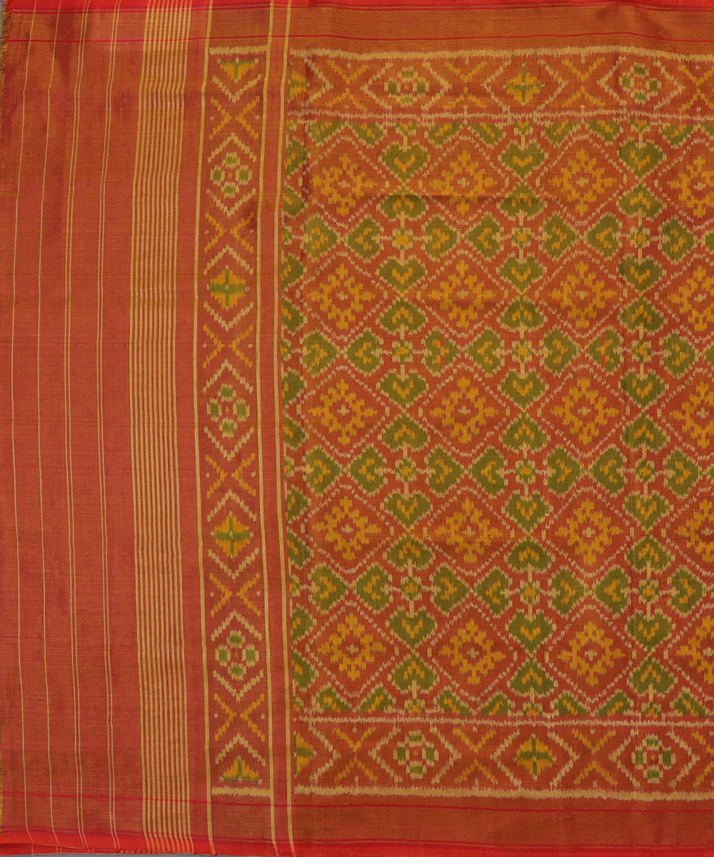 Handloom_Peach_And_Green_Tissue_Mulberry_Silk_Ikat_Patola_Dupatta_WeaverStory_02