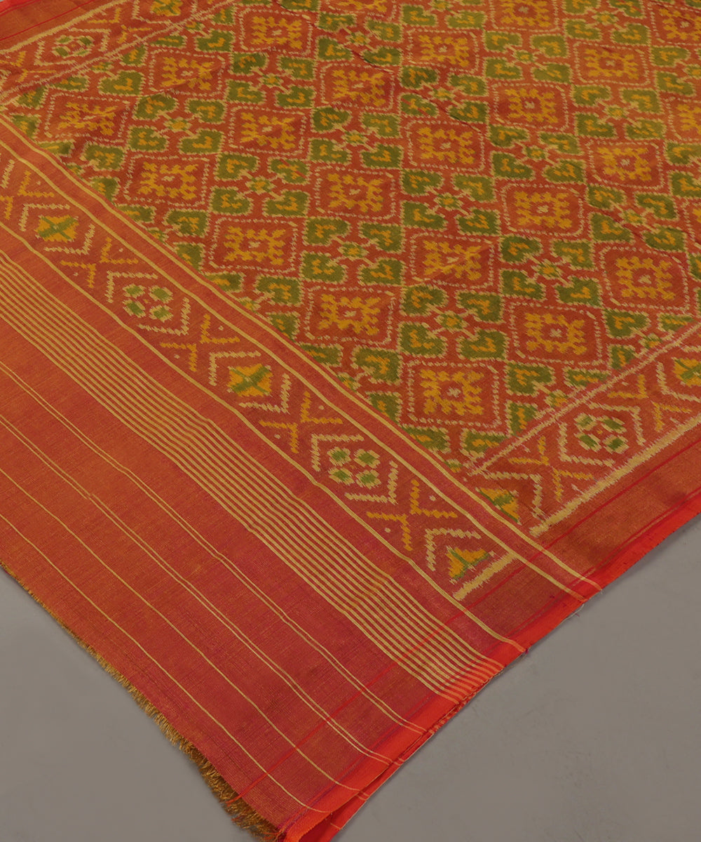 Handloom_Peach_And_Green_Tissue_Mulberry_Silk_Ikat_Patola_Dupatta_WeaverStory_03
