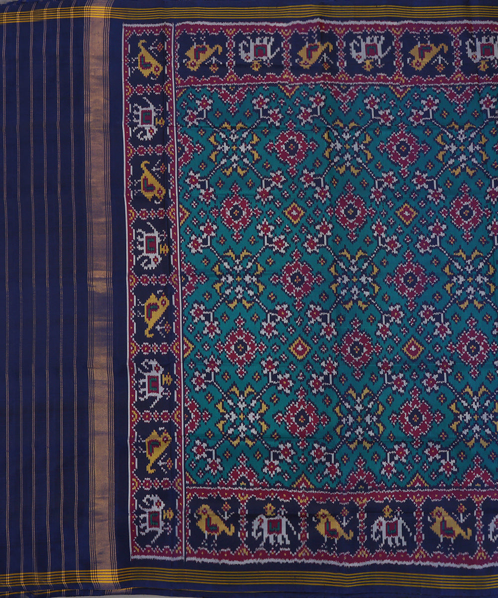 Handloom_Blue_Mulberry_Silk_Ikat_Patola_Dupatta_With_Hathi_Popat_Border_Palla_WeaverStory_02