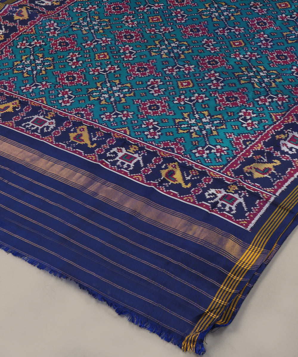Handloom_Blue_Mulberry_Silk_Ikat_Patola_Dupatta_With_Hathi_Popat_Border_Palla_WeaverStory_03
