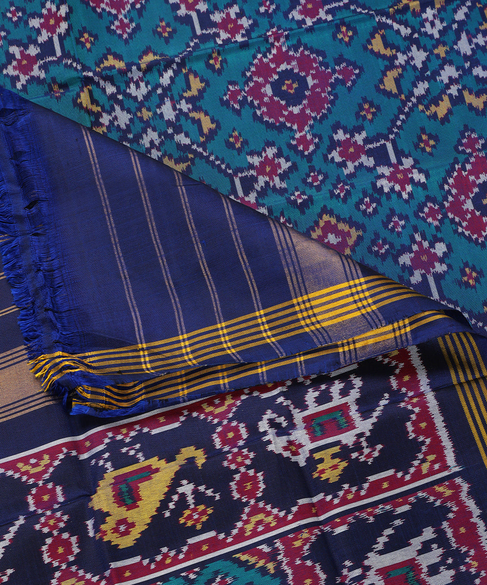Handloom_Blue_Mulberry_Silk_Ikat_Patola_Dupatta_With_Hathi_Popat_Border_Palla_WeaverStory_04