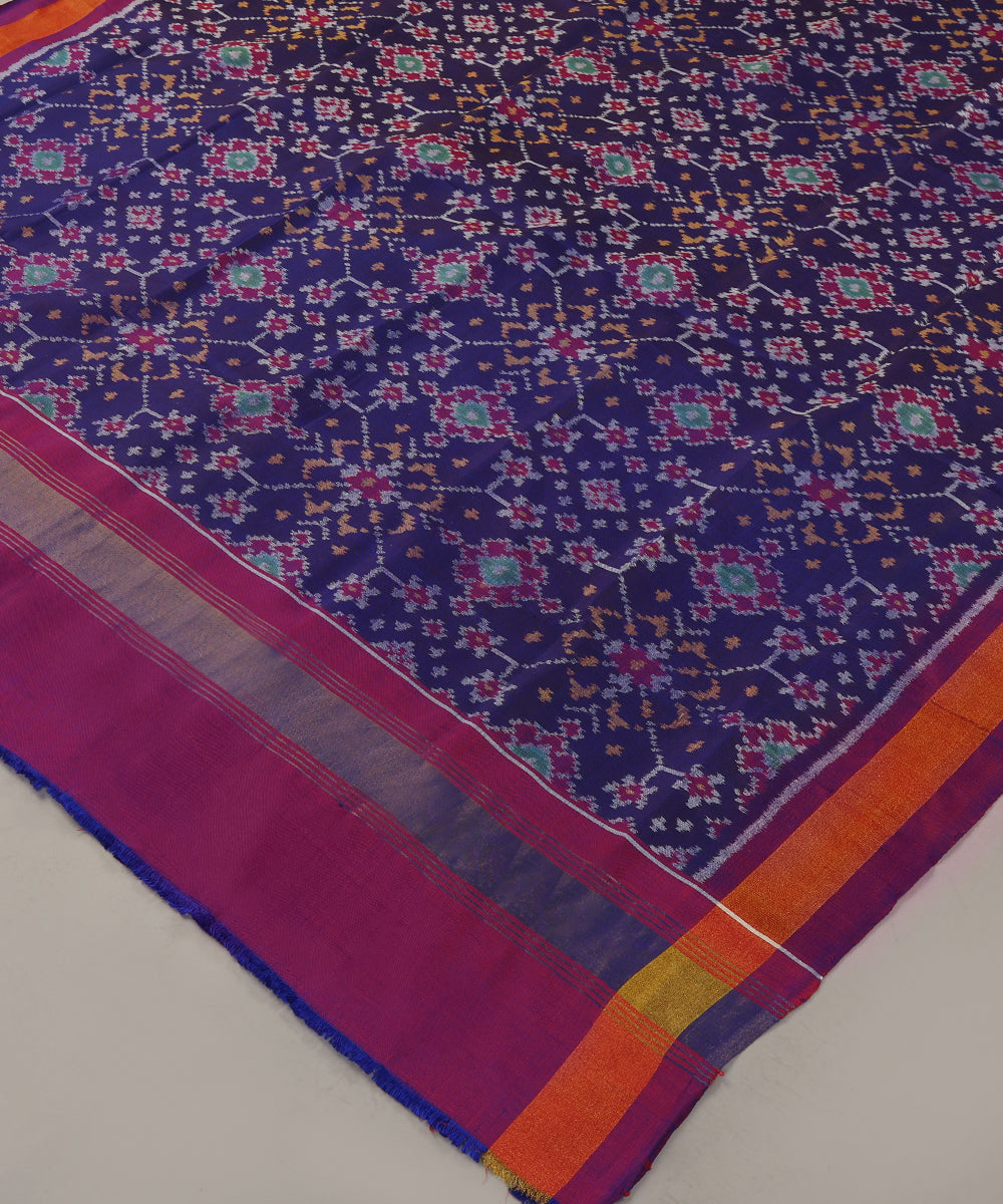 Handloom_Ink_Blue_Mulberry_Silk_Ikat_Patola_Dupatta_With_Purple_Border_Palla_WeaverStory_03