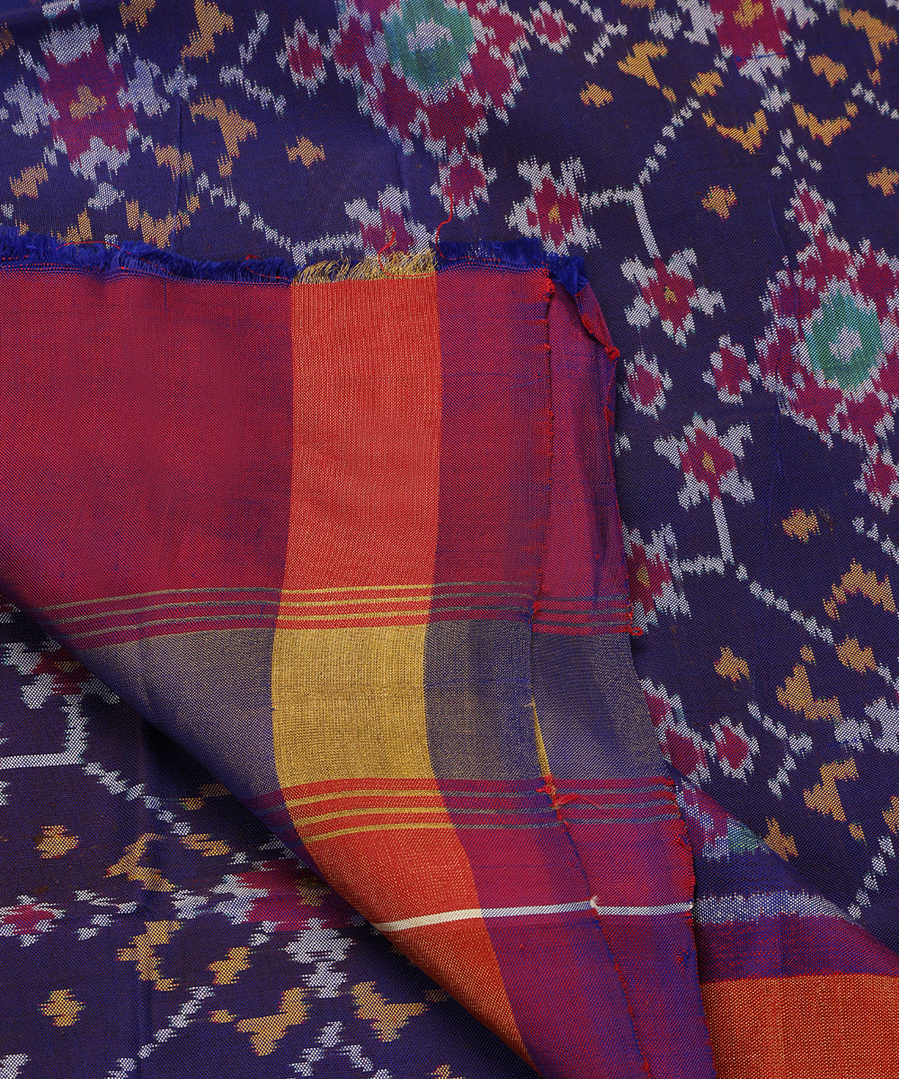 Handloom_Ink_Blue_Mulberry_Silk_Ikat_Patola_Dupatta_With_Purple_Border_Palla_WeaverStory_04