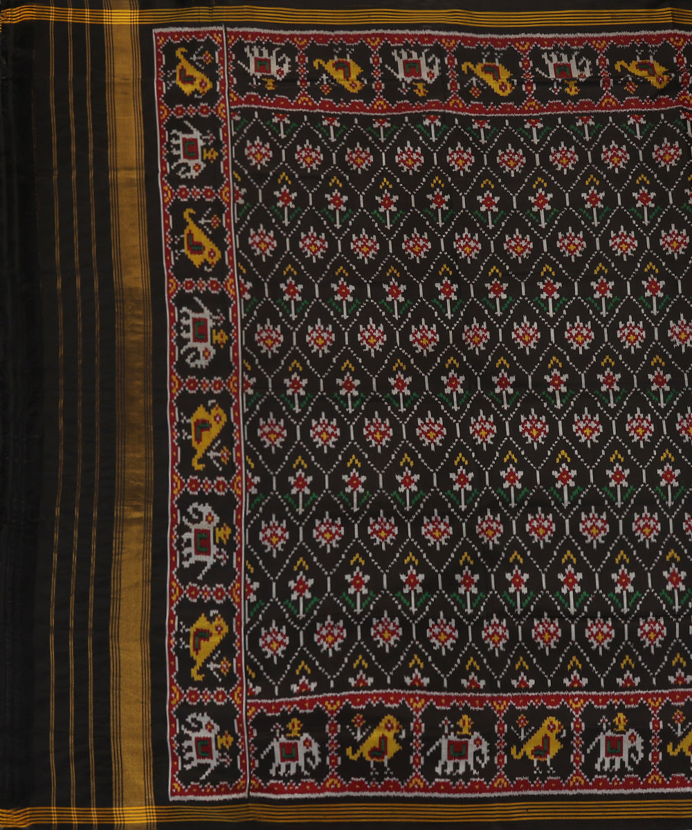 Handloom_Black_Mulberry_Silk_Ikat_Patola_Dupatta_With_Hathi_Popat_Border_Palla_WeaverStory_02