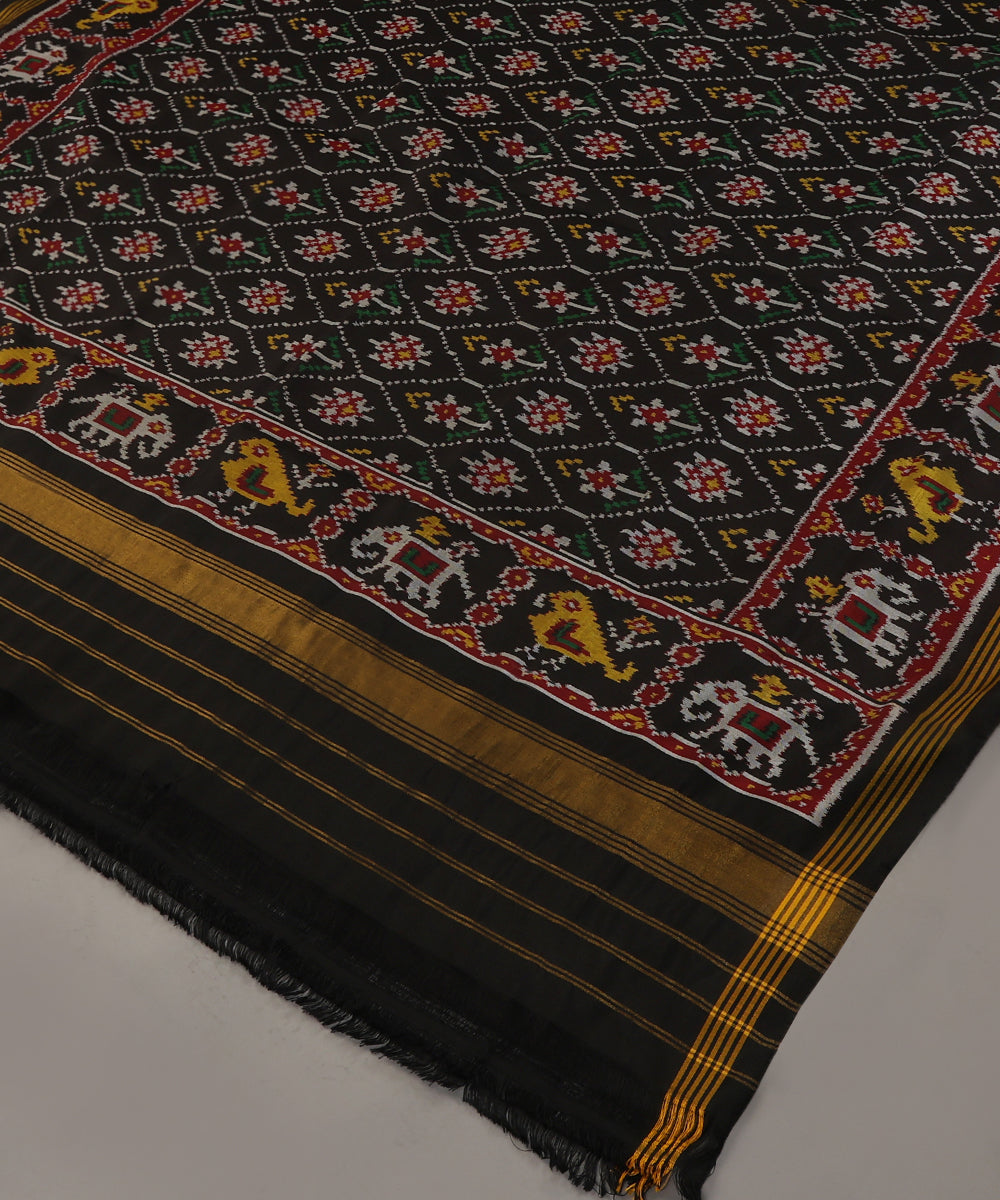 Handloom_Black_Mulberry_Silk_Ikat_Patola_Dupatta_With_Hathi_Popat_Border_Palla_WeaverStory_03