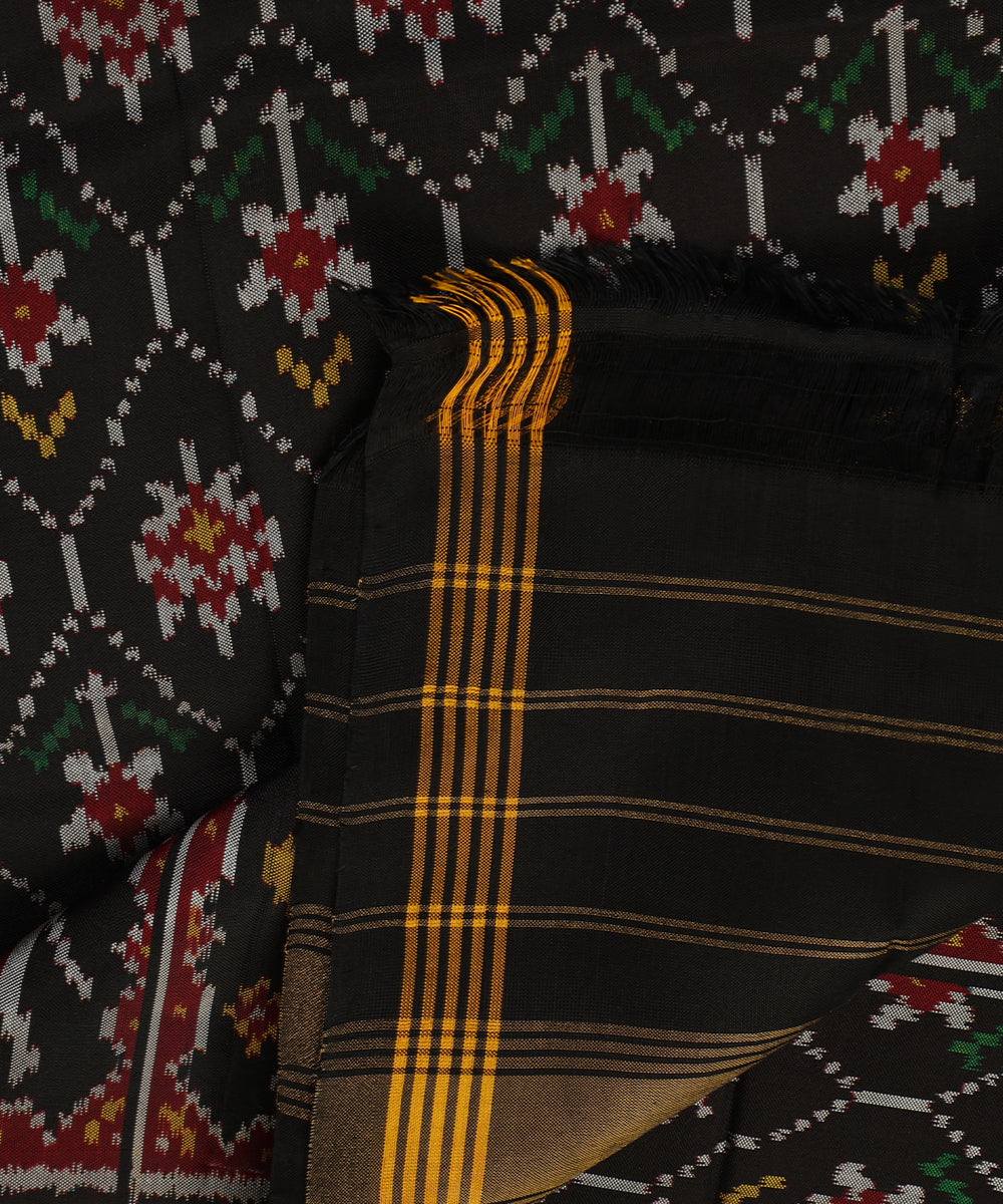 Handloom_Black_Mulberry_Silk_Ikat_Patola_Dupatta_With_Hathi_Popat_Border_Palla_WeaverStory_04