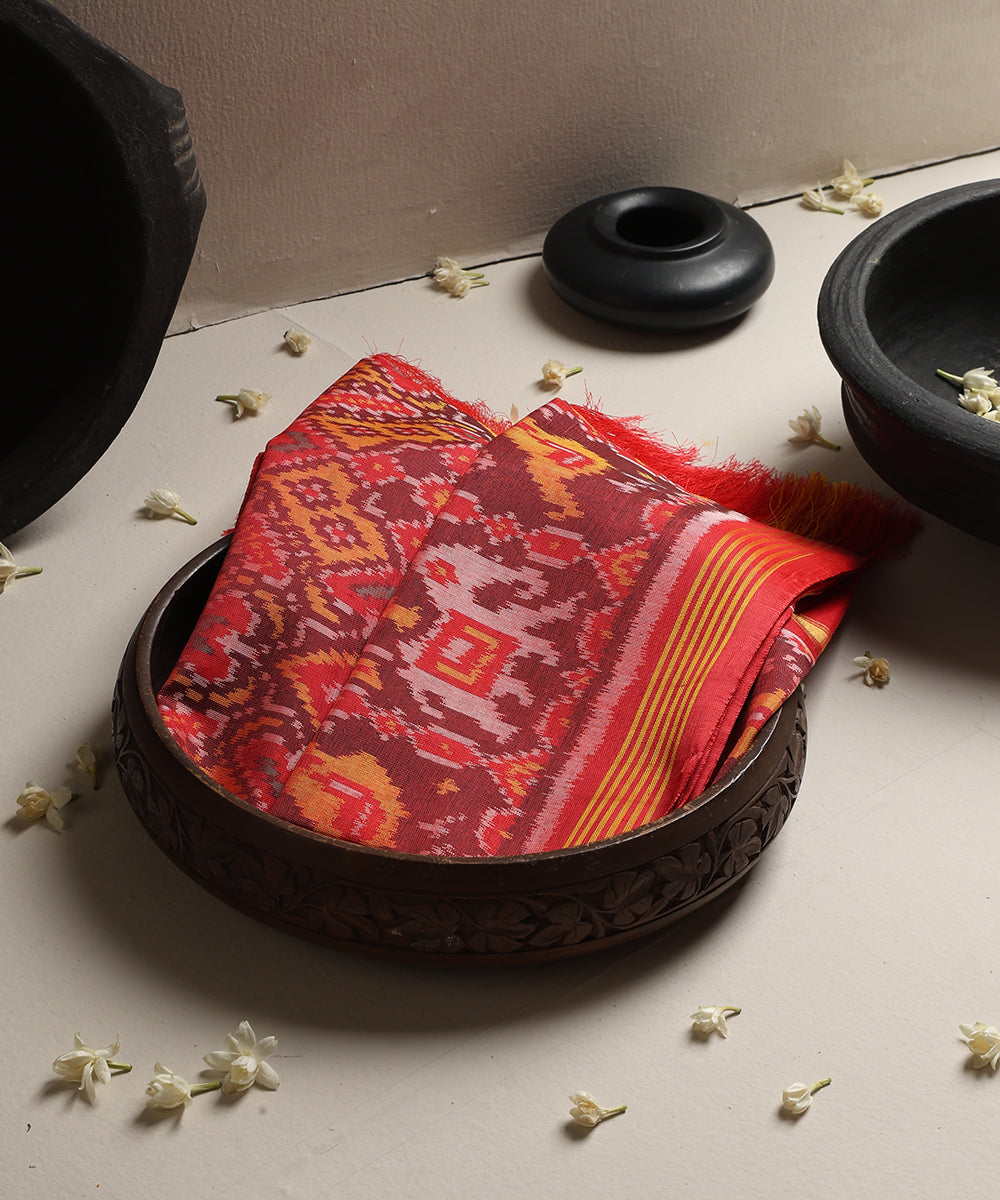 Handloom_Red_And_Mustard_Mulberry_Silk_Ikat_Patola_Dupatta_WeaverStory_01