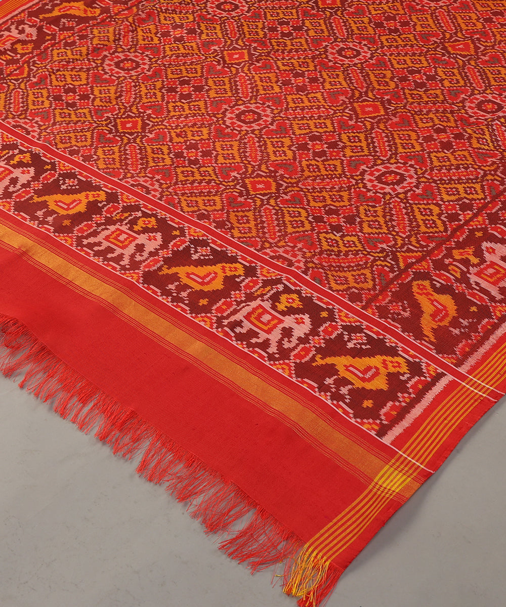 Handloom_Red_And_Mustard_Mulberry_Silk_Ikat_Patola_Dupatta_WeaverStory_03
