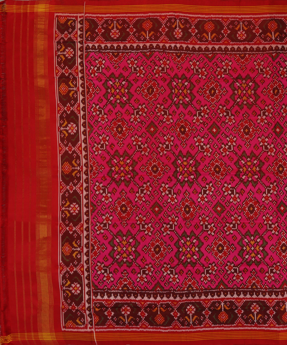 Handloom_Pink_Mulberry_Silk_Ikat_Patola_Dupatta_With_Maroon_Border_Palla_WeaverStory_02