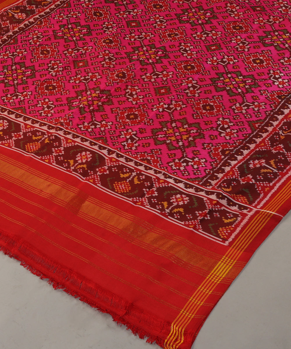 Handloom_Pink_Mulberry_Silk_Ikat_Patola_Dupatta_With_Maroon_Border_Palla_WeaverStory_03
