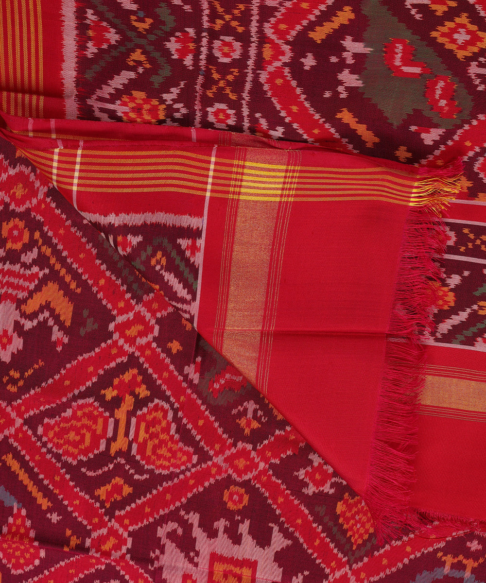 Handloom_Red_Mulberry_Silk_Patola_Dupatta_With_Hathi_Popat_And_Traditional_Ikat_WeaverStory_04