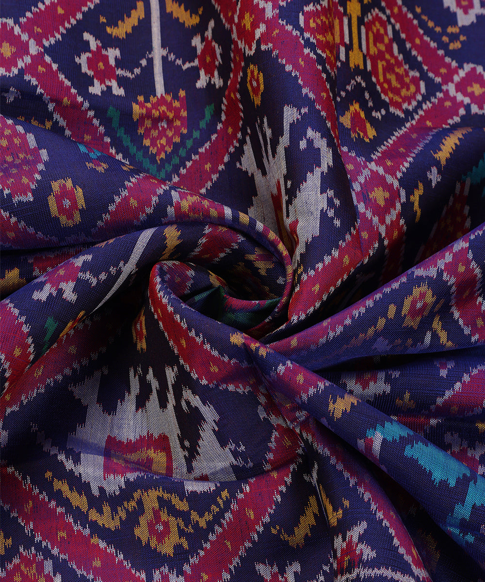 Handloom_Blue_Mulberry_Silk_Patola_Dupatta_With_Hathi_Popat_And_Traditional_Ikat_WeaverStory_05