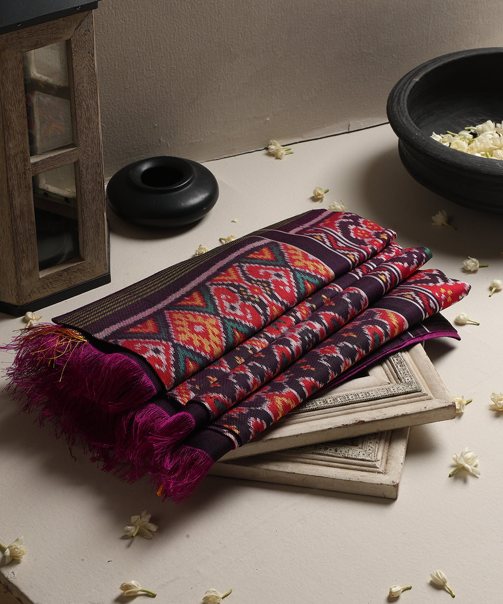 Handloom_Purple_Twill_Weave_Pure_Mulberry_Silk_Ikat_Patola_Dupatta_With_Goemtric_And_Tissue_Border_WeaverStory_01