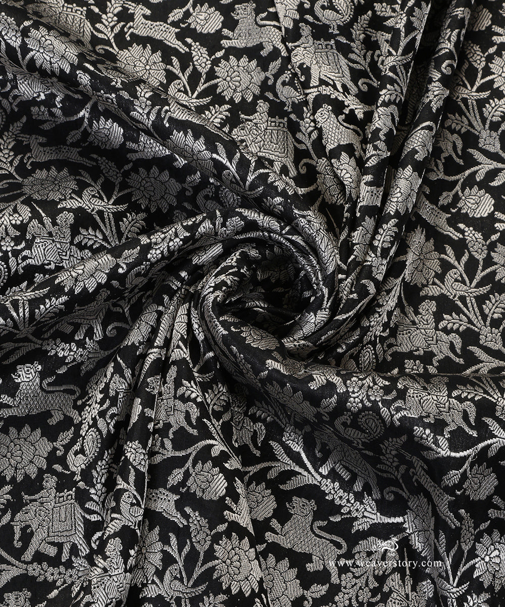 Handloom_Black_Pure_Katan_Silk_Shikargah_Banarasi_Dupatta_With_Kimkhab_Weave_WeaverStory_05