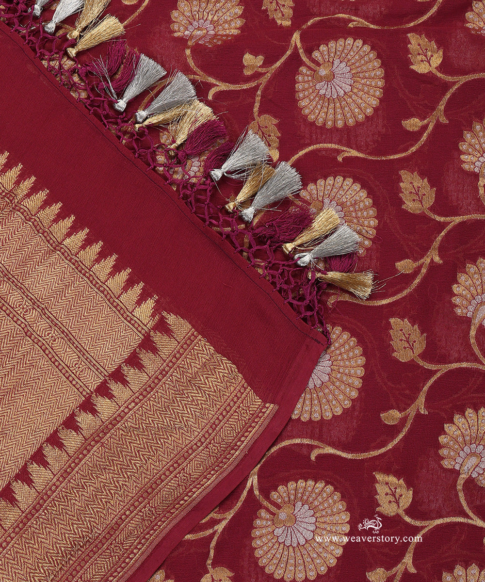 Handloom_Wine_Pure_Jeorgette_Cutwork_Banarasi_Duptta_With_Floral_Jall_WeaverStory_04