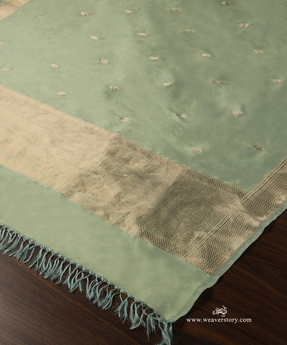 Pista_Green_Handloom_Pure_Katan_Silk_Banarasi_Dupatta_With_Boota_And_Saffron_Border_WeaverStory_03