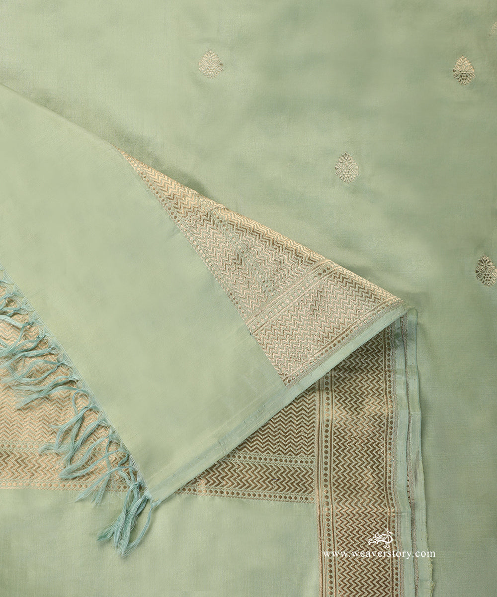 Pista_Green_Handloom_Pure_Katan_Silk_Banarasi_Dupatta_With_Boota_And_Saffron_Border_WeaverStory_04