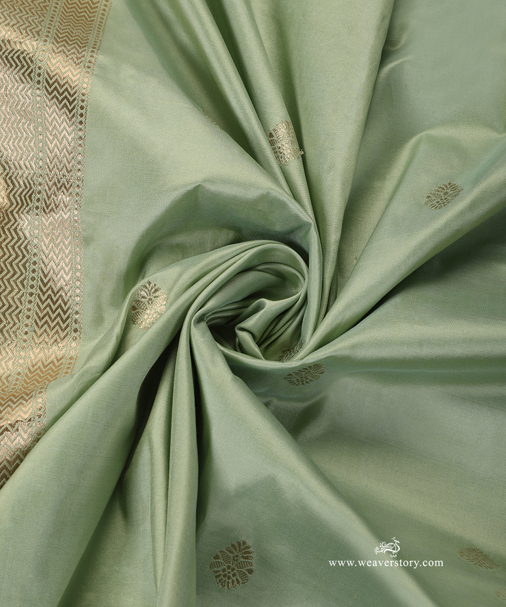 Pista_Green_Handloom_Pure_Katan_Silk_Banarasi_Dupatta_With_Boota_And_Saffron_Border_WeaverStory_05