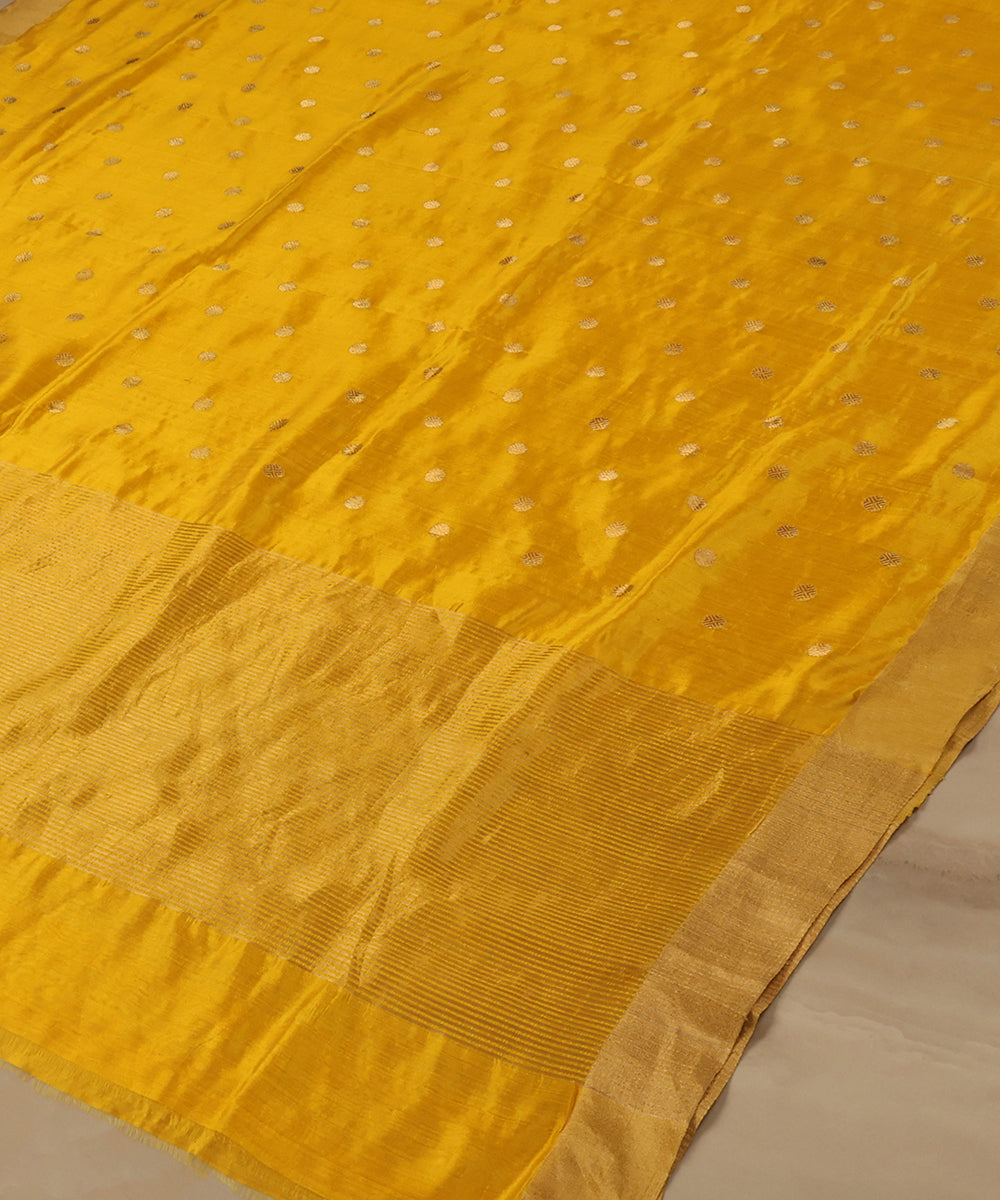 Yellow_Handloom_Pure_Silk_Chanderi_Dupatta_With_Gold_Polka_Dots_WeaverStory_03