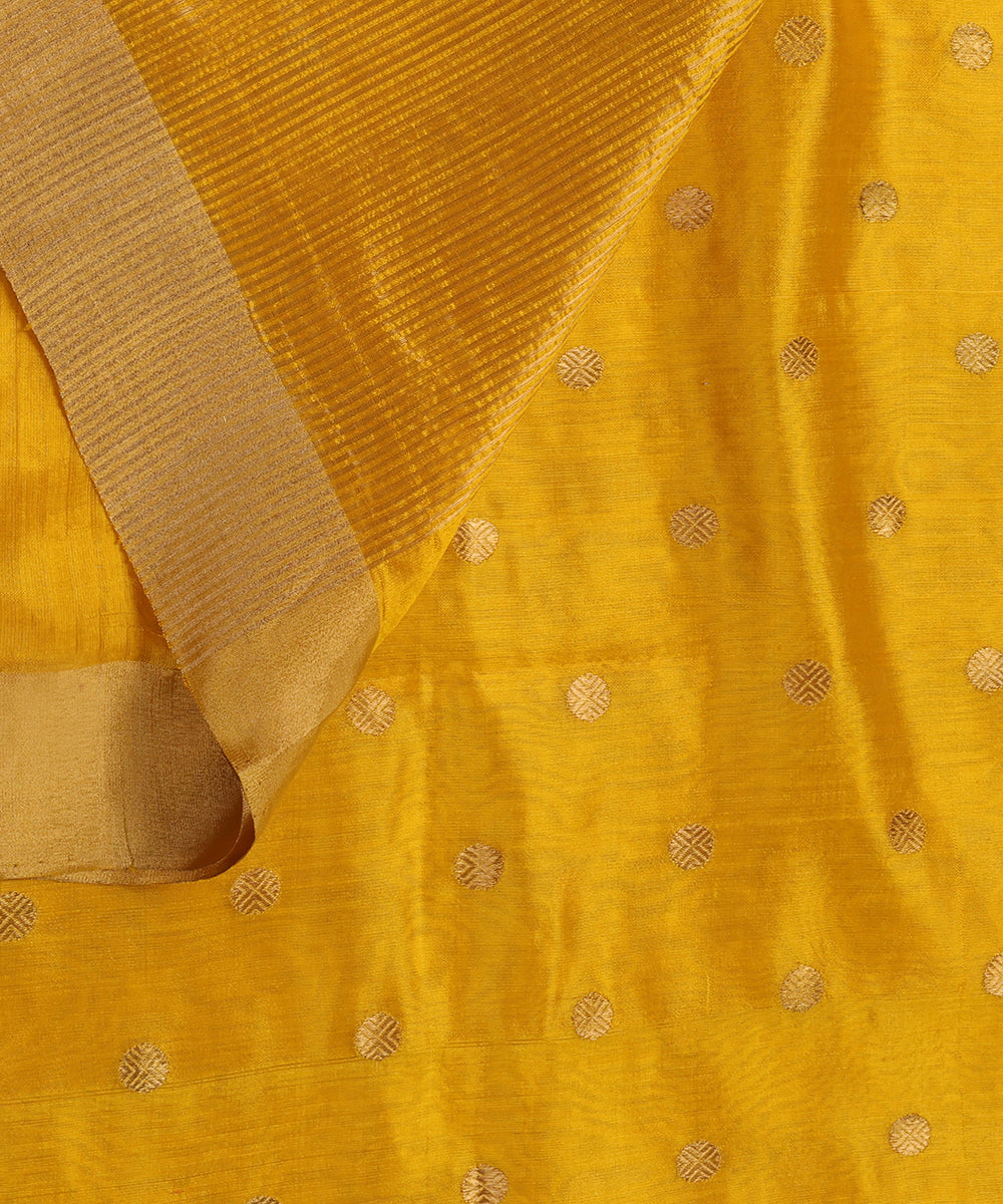 Yellow_Handloom_Pure_Silk_Chanderi_Dupatta_With_Gold_Polka_Dots_WeaverStory_04