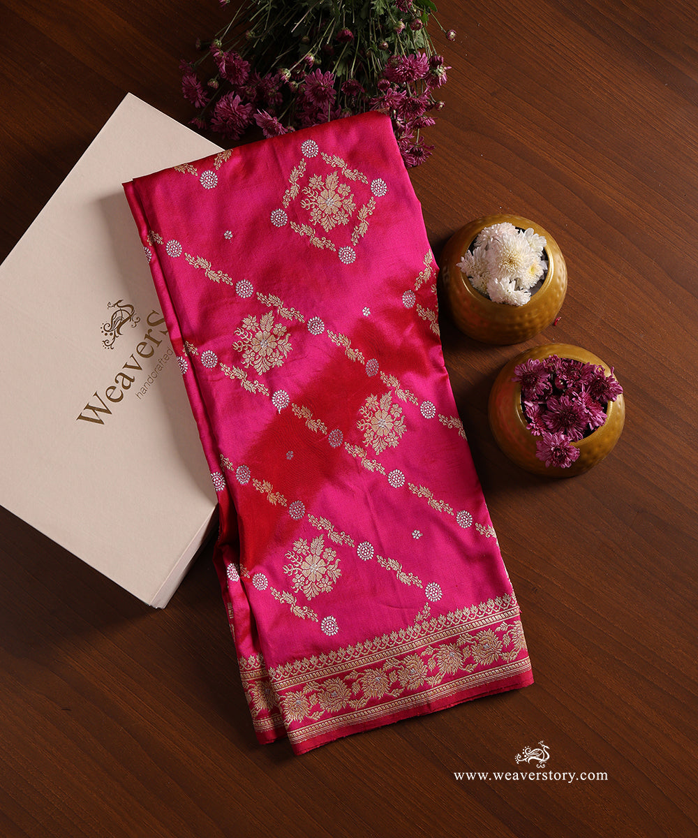 Hot_Pink_Pure_Katan_Silk_Kadhwa_Banarasi_Dupatta_With_Sona_Rupa_Zari_WeaverStory_01