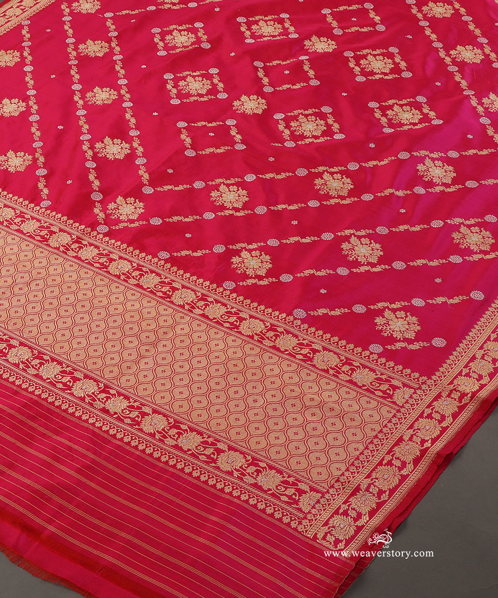 Hot_Pink_Pure_Katan_Silk_Kadhwa_Banarasi_Dupatta_With_Sona_Rupa_Zari_WeaverStory_03