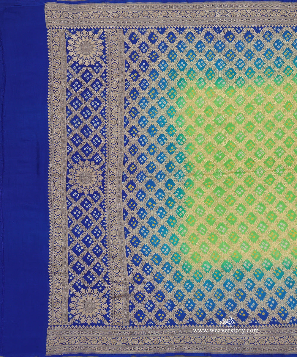 Parrot_Green_And_Blue_Ombre_Dyed_Handloom_Pure_Georgette_Banarasi_Bandhej_Dupatta_WeaverStory_02
