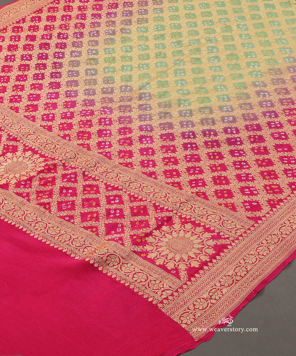 Heena_Green_And_Pink_Ombre_Dyed_Handloom_Pure_Georgette_Banarasi_Bandhej_Dupatta_WeaverStory_03