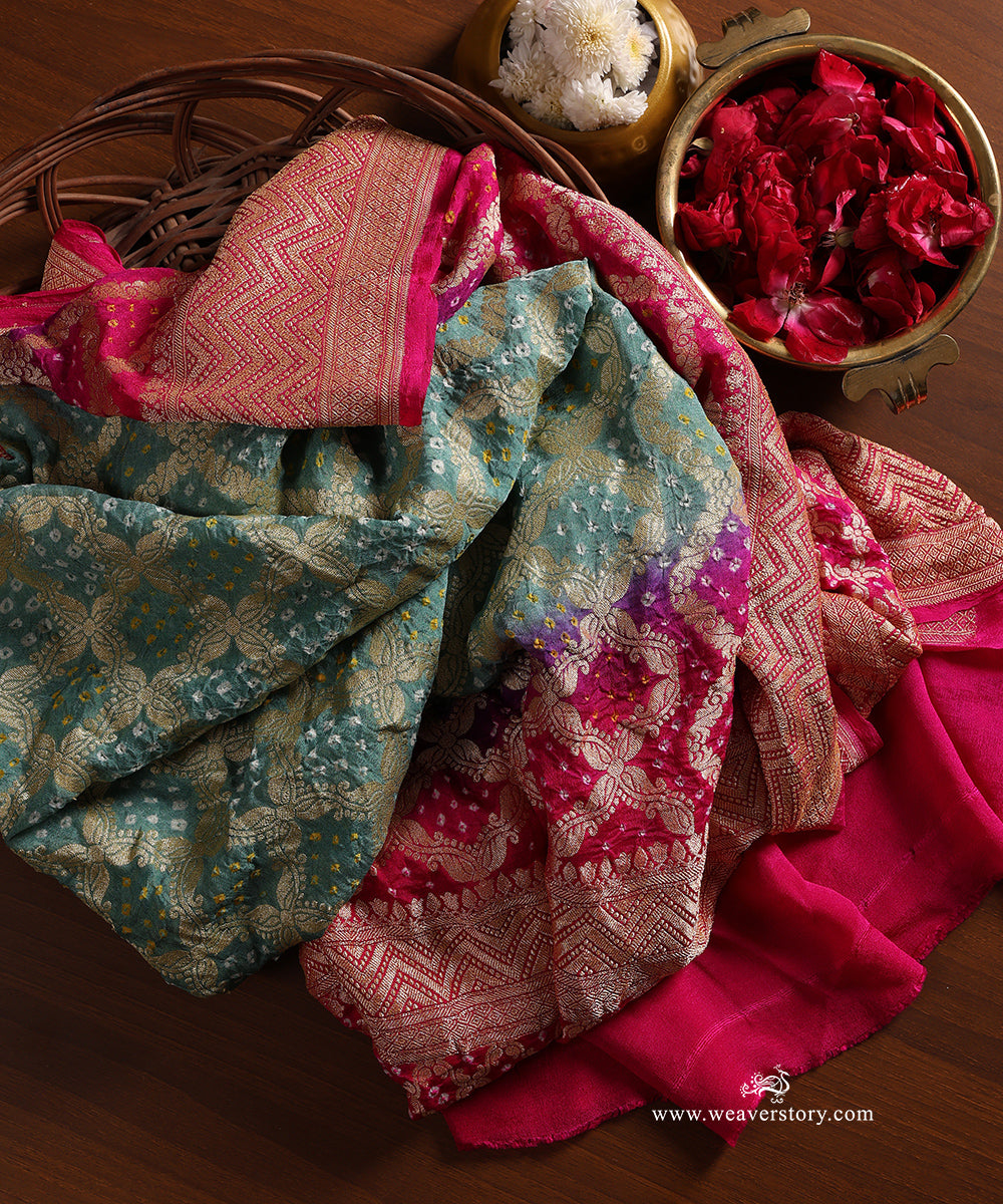 Aqua_Blue_And_Pink_Ombre_Dyed_Handloom_Pure_Georgette_Banarasi_Bandhej_Dupatta_WeaverStory_01