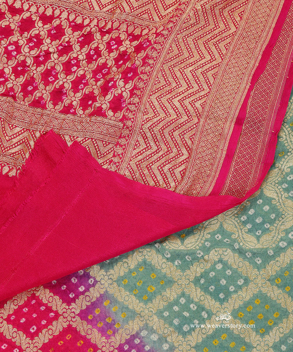Aqua_Blue_And_Pink_Ombre_Dyed_Handloom_Pure_Georgette_Banarasi_Bandhej_Dupatta_WeaverStory_04