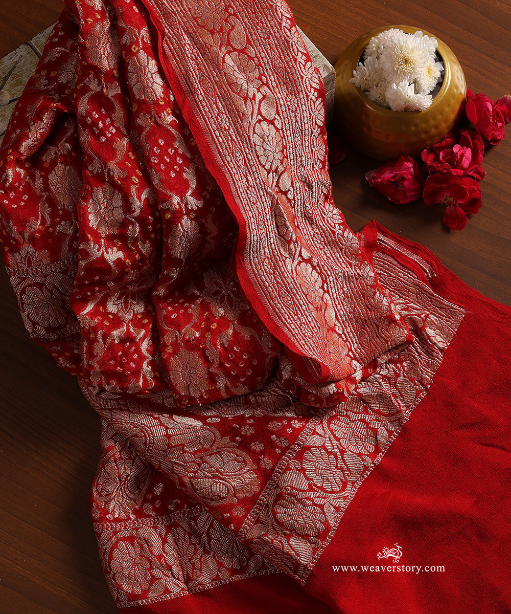 Red_Orange_Handloom_Pure_Georgette_Banarasi_Bandhej_Dupatta_WeaverStory_01