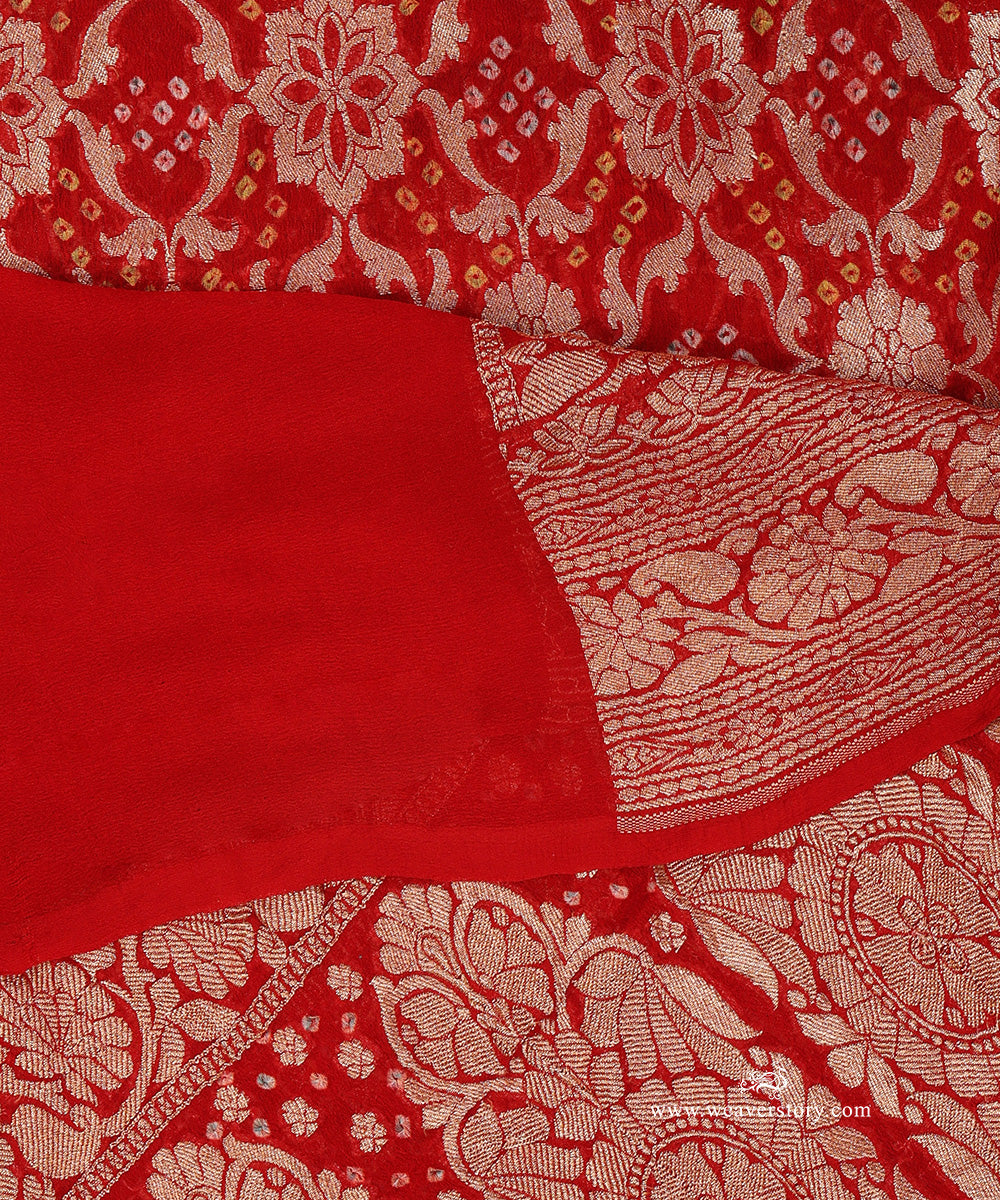 Red_Orange_Handloom_Pure_Georgette_Banarasi_Bandhej_Dupatta_WeaverStory_04