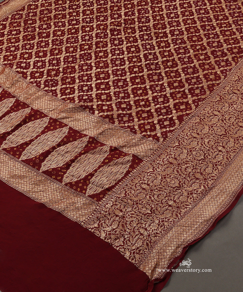 Wine_Handloom_Pure_Georgette_Banarasi_Bandhej_Dupatta_WeaverStory_03
