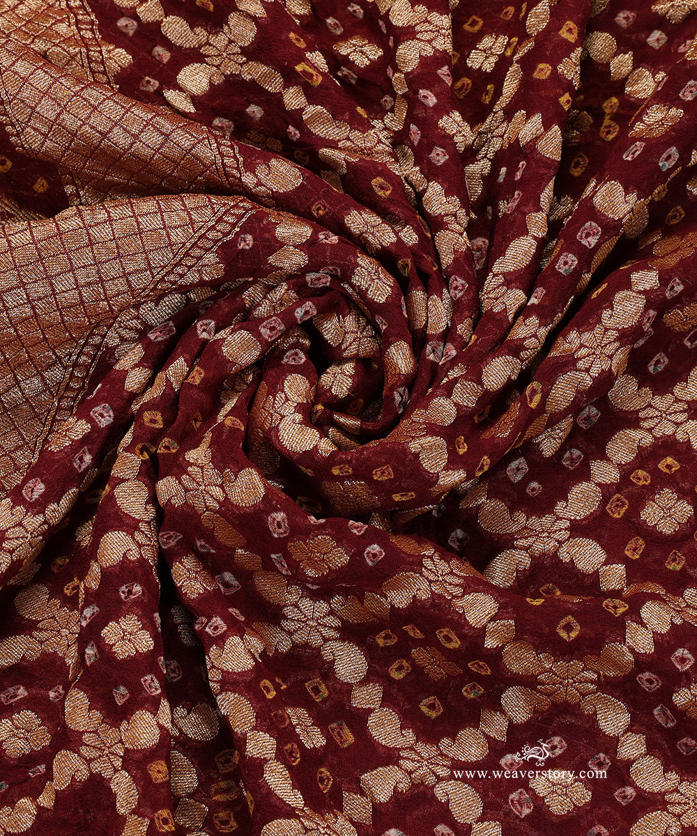 Wine_Handloom_Pure_Georgette_Banarasi_Bandhej_Dupatta_WeaverStory_05
