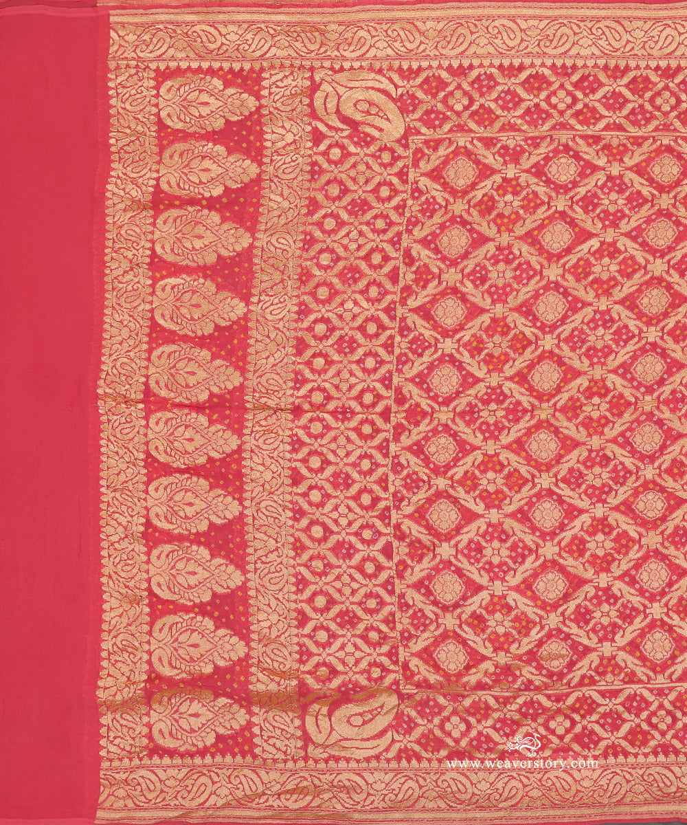 Peach_Pink_Handloom_Pure_Georgette_Banarasi_Bandhej_Dupatta_WeaverStory_02