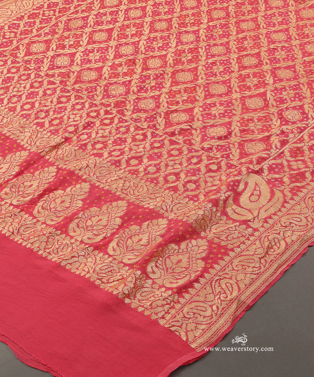 Peach_Pink_Handloom_Pure_Georgette_Banarasi_Bandhej_Dupatta_WeaverStory_03