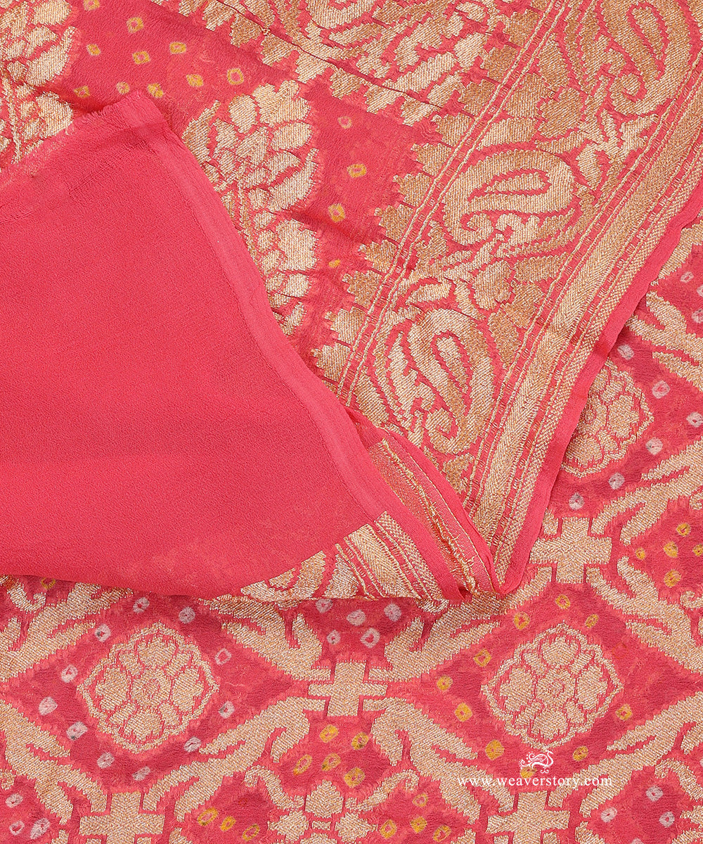 Peach_Pink_Handloom_Pure_Georgette_Banarasi_Bandhej_Dupatta_WeaverStory_04